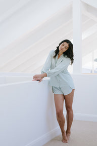 Modern Sleep Shirt and Lounge Shorts in Honeydew