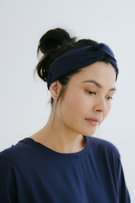 Relaxed Tee and Wide Leg Lounge Pants with Headband in Midnight Blue