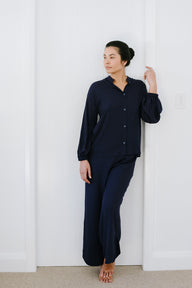 Modern Sleep Shirt and Wide Leg Lounge Pants in Midnight Blue