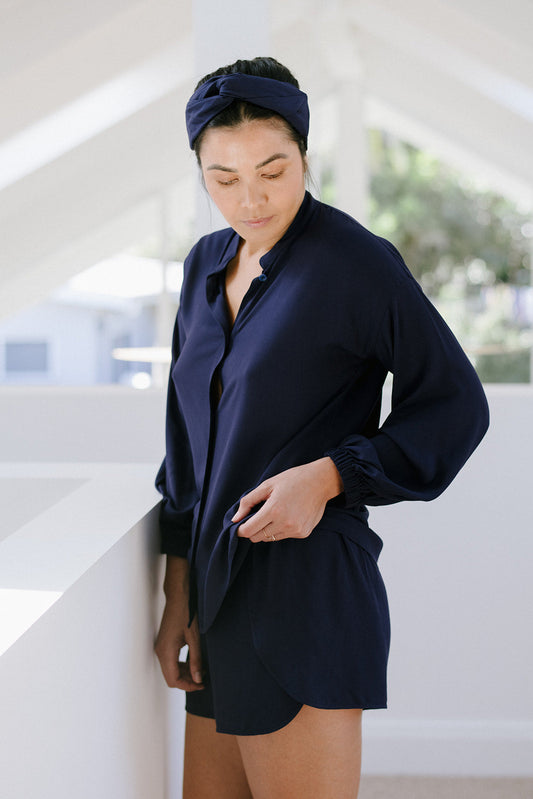 Modern Sleep Shirt and Lounge Shorts in Midnight Blue