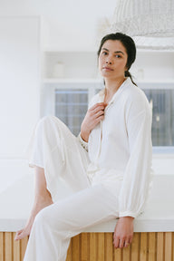 Modern Sleep Shirt and Wide Leg Lounge Pants in Ivory