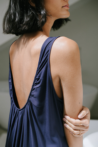 Low Back Flowy Dress in Midnight Blue Back Detail