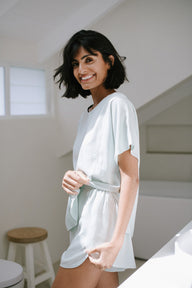 Relaxed Tee in Honeydew with Lounge Shorts