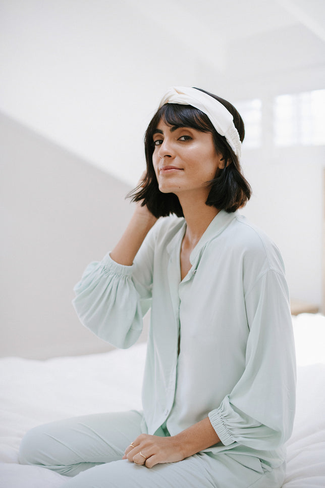 Modern Sleep Shirt and Tapered Lounge Pants in Honeydew