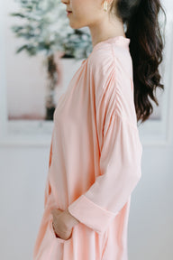 Button Down Shirtdress in Light Coral Sleeve Detail