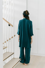 Button Down Shirtdress in Teal with Wide Leg Lounge Pants