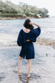 Boyfriend Lounge Shorts in Midnight Blue with Flowy Lounge Top