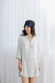 Button Down Shirtdress in Honeydew with Eye Mask