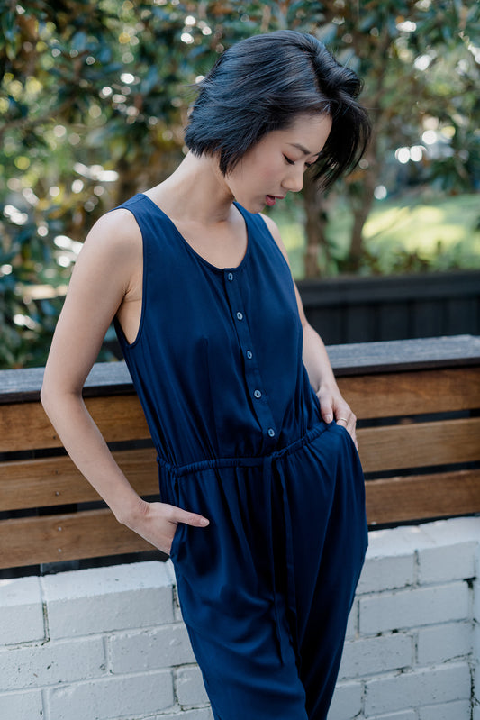 Jumpsuit in Midnight Blue Front Detail