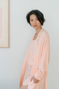 Lounge Robe with Cami and Shorts Set in Light Coral