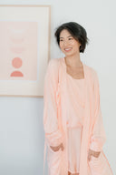 Lounge Robe with Cami and Shorts Set in Light Coral