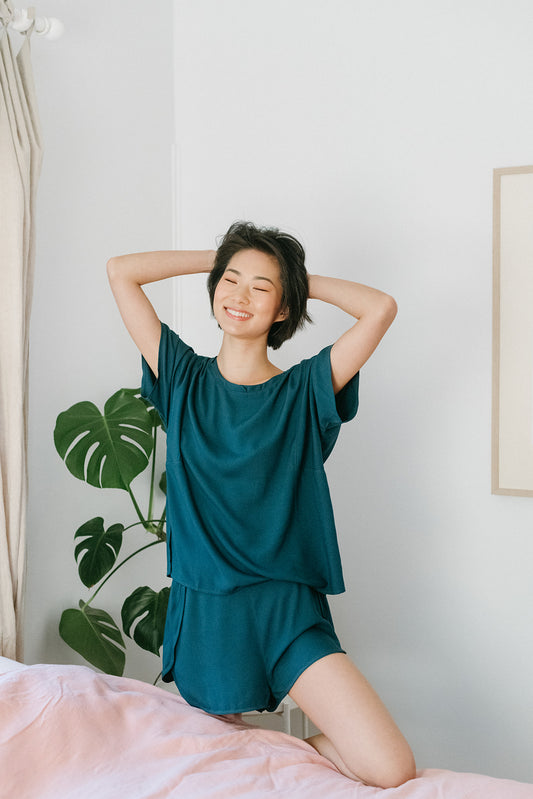 Relaxed Tee and Lounge Shorts in Teal