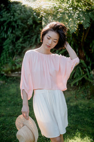 Lounge Top in Light Coral with Boyfriend Lounge Shorts