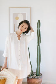 Button Down Shirtdress in Ivory