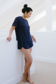 Relaxed Tee in Midnight Blue with Lounge Shorts