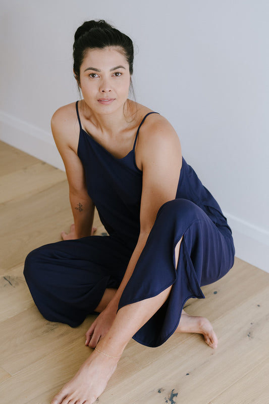 Wide Leg Lounge Pants in Midnight Blue with Breezy Cami
