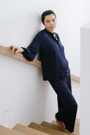 Wide Leg Lounge Pants in Midnight Blue with Sleep Shirt