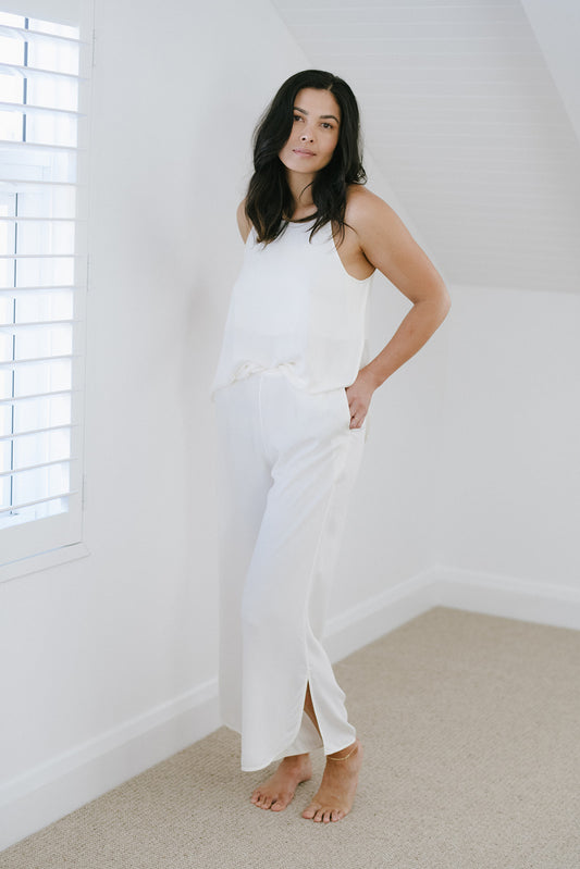 Wide Leg Lounge Pants in Ivory with Breezy Cami
