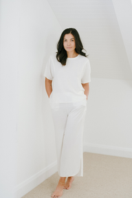 Relaxed Tee and Wide Leg Lounge Pants in Ivory