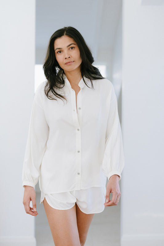 Modern Sleep Shirt in Ivory with Lounge Shorts